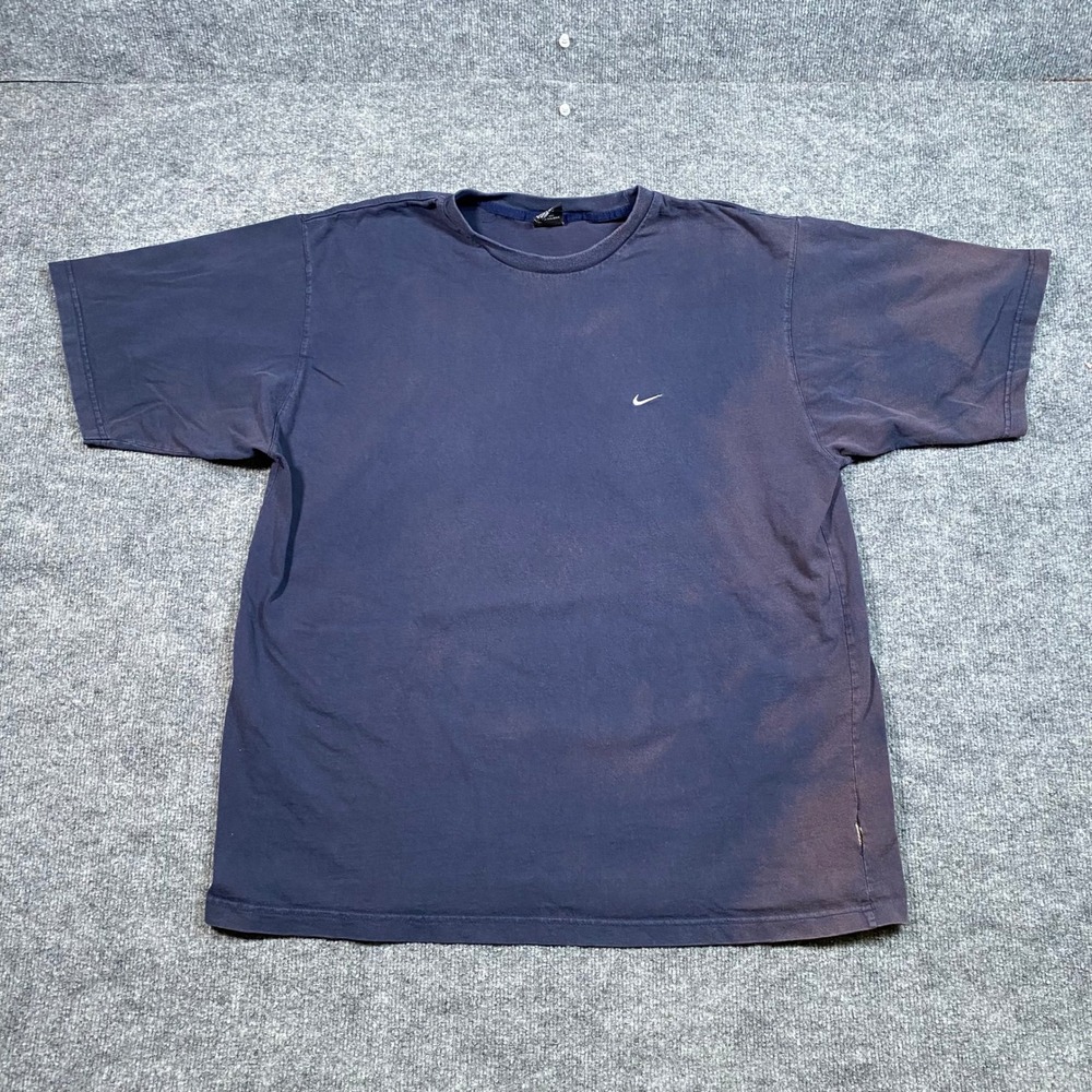 Vintage Nike Embroidered Swoosh T-Shirt Navy Blue Faded Distressed XL Greece
